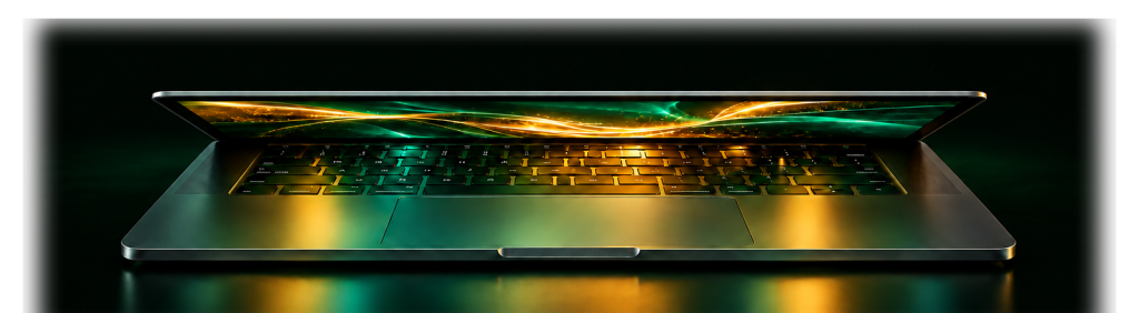 dcts laptop with green and gold glow